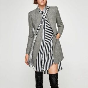 Zara Gray Frock Coat With Double Lapel Collar 100% Wool